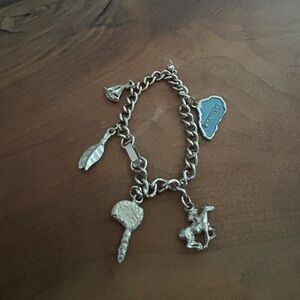 Vintage Sterling Silver Charm Bracelet with 5 Charms RaceHorse